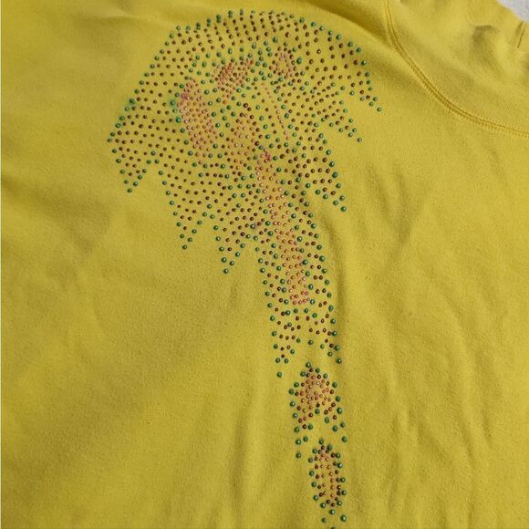 80s Mock Neck Yellow Dolman Sleeve Top with Puff Paint Designs - Picture 3 of 8